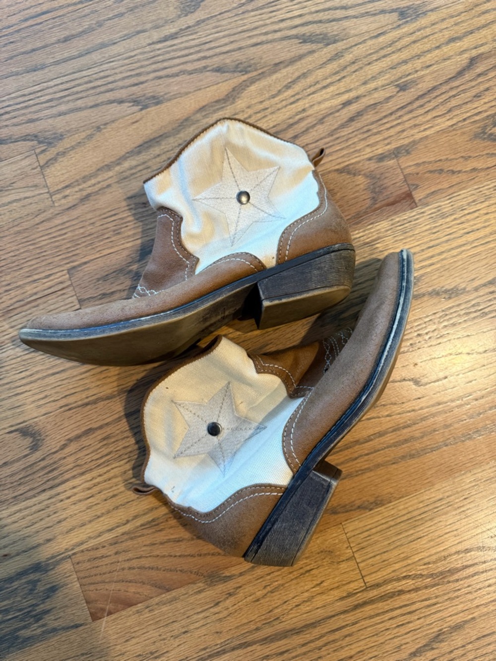 Brown & Cream Star Embroidered Western Booties